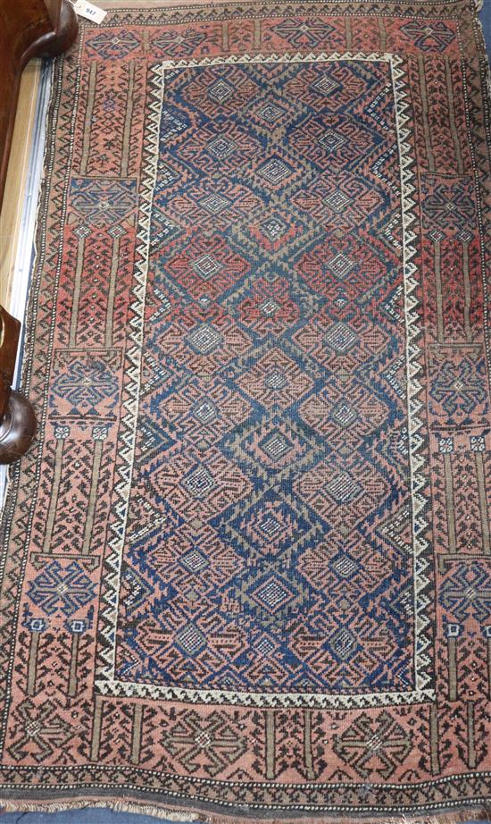 A Caucasian geometric rug, 166 x 92cm, a Belouch prayer rug and a Caucasian mat